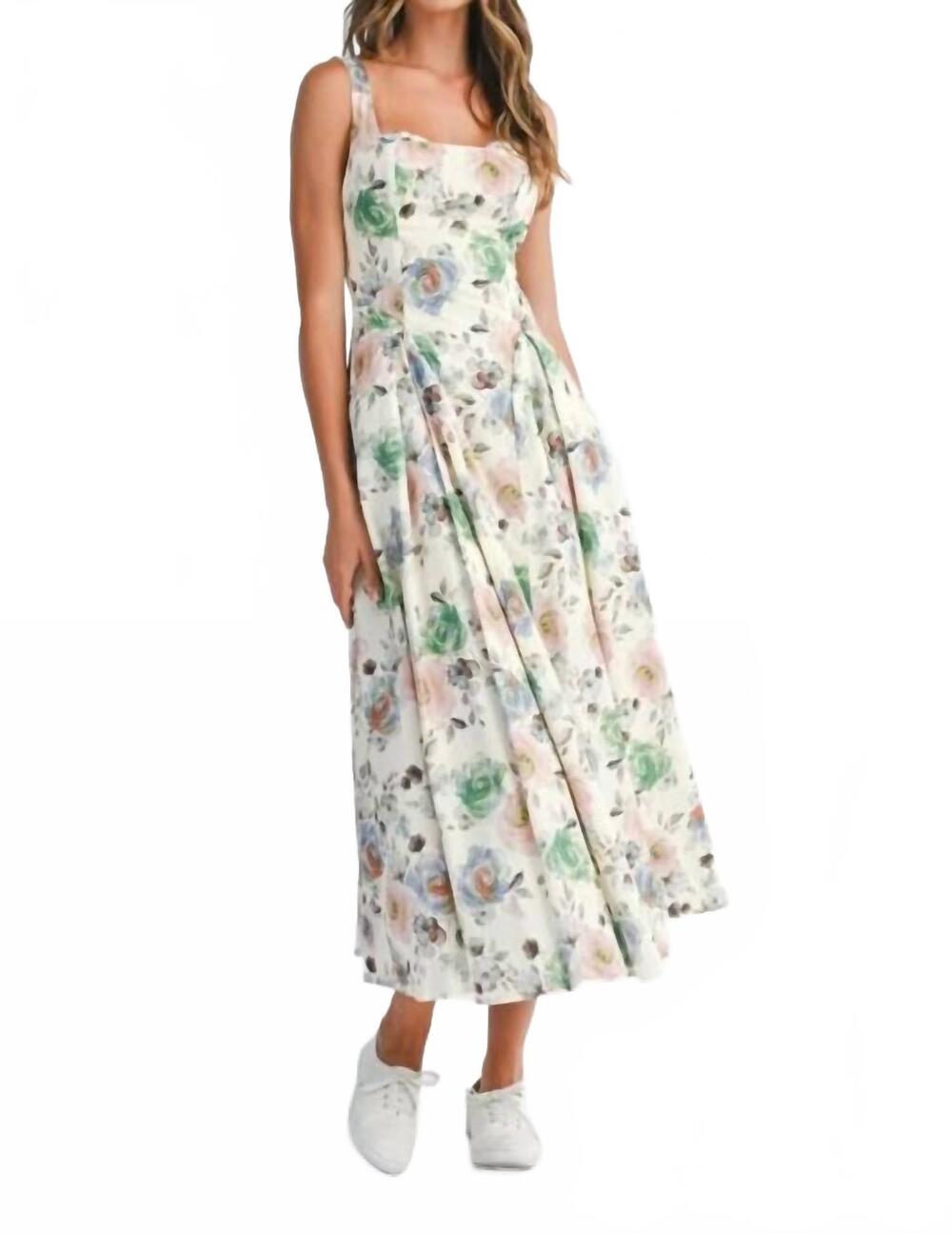 NEW MABEL rosie floral sweetheart neck midi dress in cream